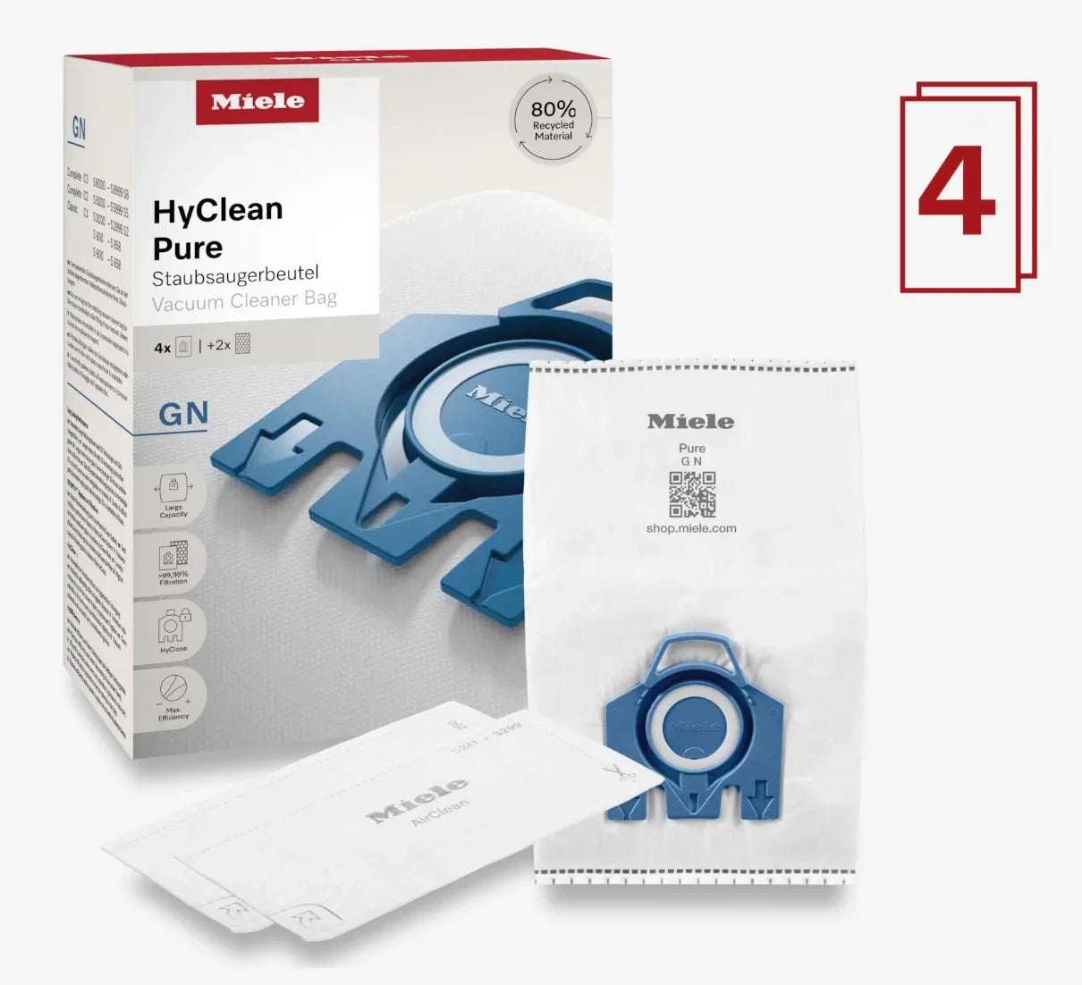 Sacchetti aspirapolvere pure GN miele quattro più due filtri 12421130 - proricambi.it