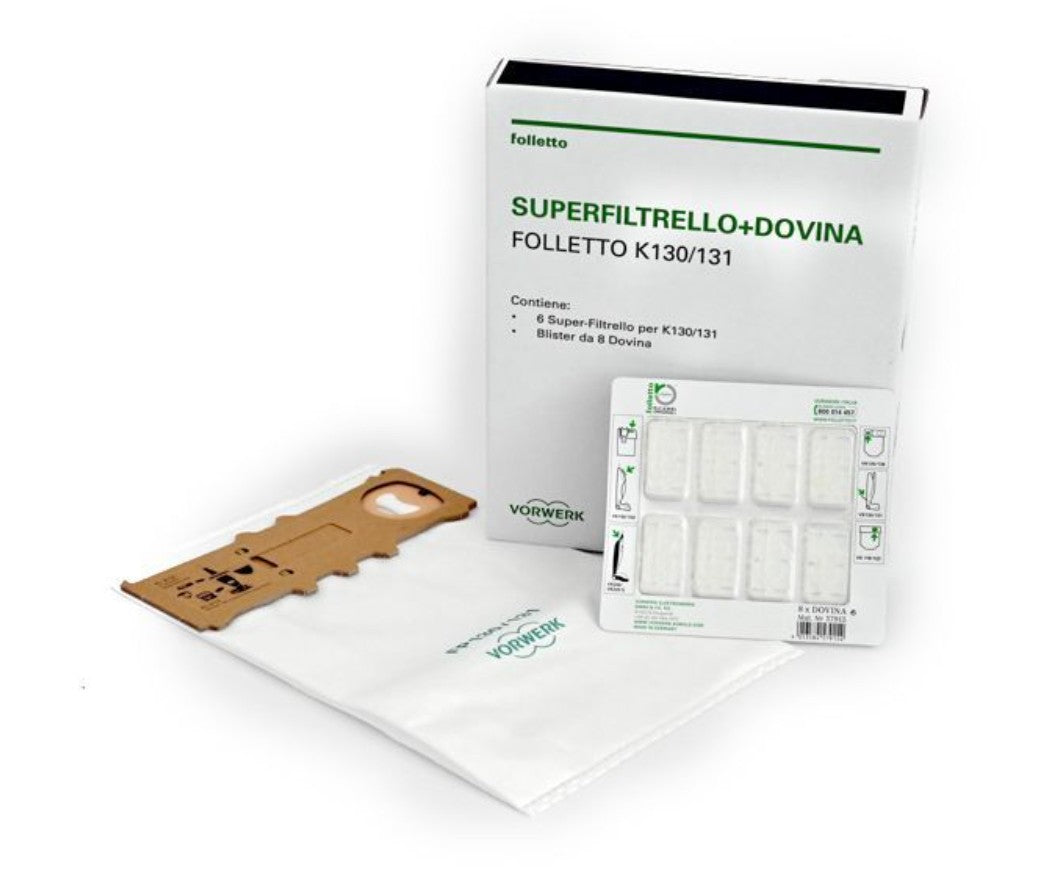 Confezione Superfiltrello più Dovina K1 per VK130 VK131 originale Vorwerk 43729