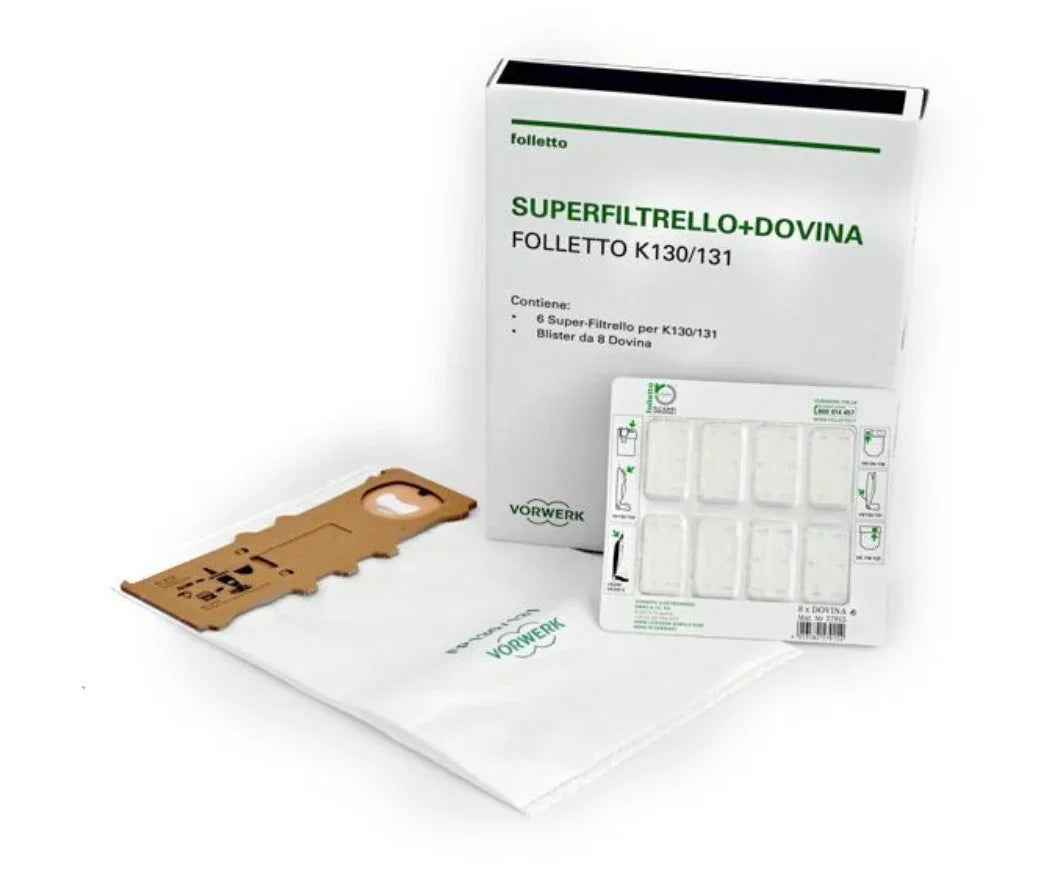 Confezione Superfiltrello più Dovina K1 per VK130 VK131 originale Vorwerk 43729