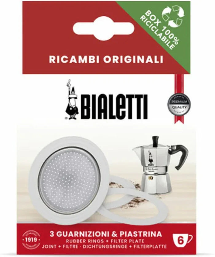 Kit tre guarnizioni più piastra per moka sei tazze originale Bialetti 0800034 - proricambi.it