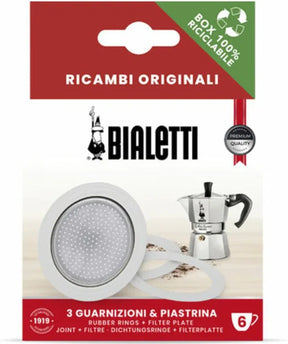 Kit tre guarnizioni più piastra per moka sei tazze originale Bialetti 0800034 - proricambi.it