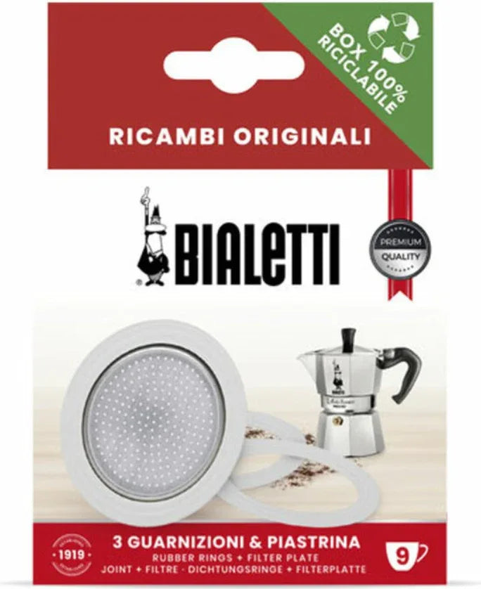 Kit tre guarnizioni più piastra per moka nove tazze originale Bialetti 0800035 - proricambi.it