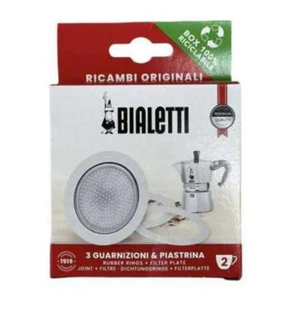 Kit tre guarnizioni più piastra per moka due tazze originale Bialetti 0800032 - proricambi.it