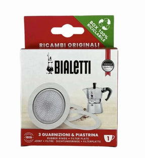 Kit tre guarnizioni più piastra per moka una tazza originale Bialetti 0800031 - proricambi.it