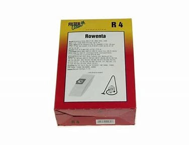 Scatola dei Sacchetti per aspirapolvere Candy/Hoover 4 pezzi più filtro modello ATHOS S612, mostrando il marchio Rowenta e informazioni dettagliate sul prodotto.