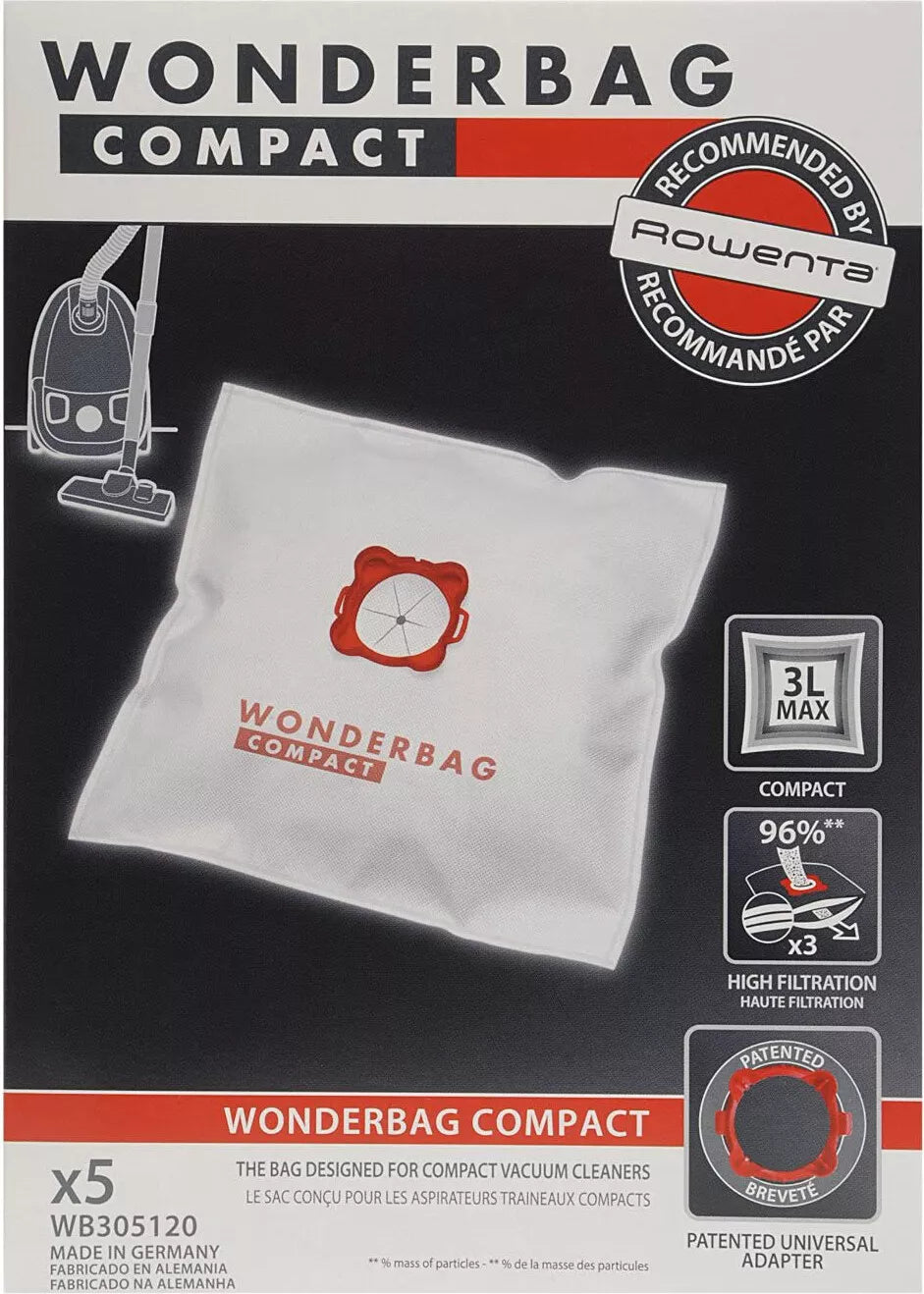 Sacchetti per aspirapolvere Rowenta Wonderbag Compact