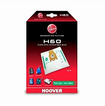 Sacchetti per aspirapolvere Candy/Hoover 4 pezzi modello H60 in confezione, utile per la pulizia domestica.