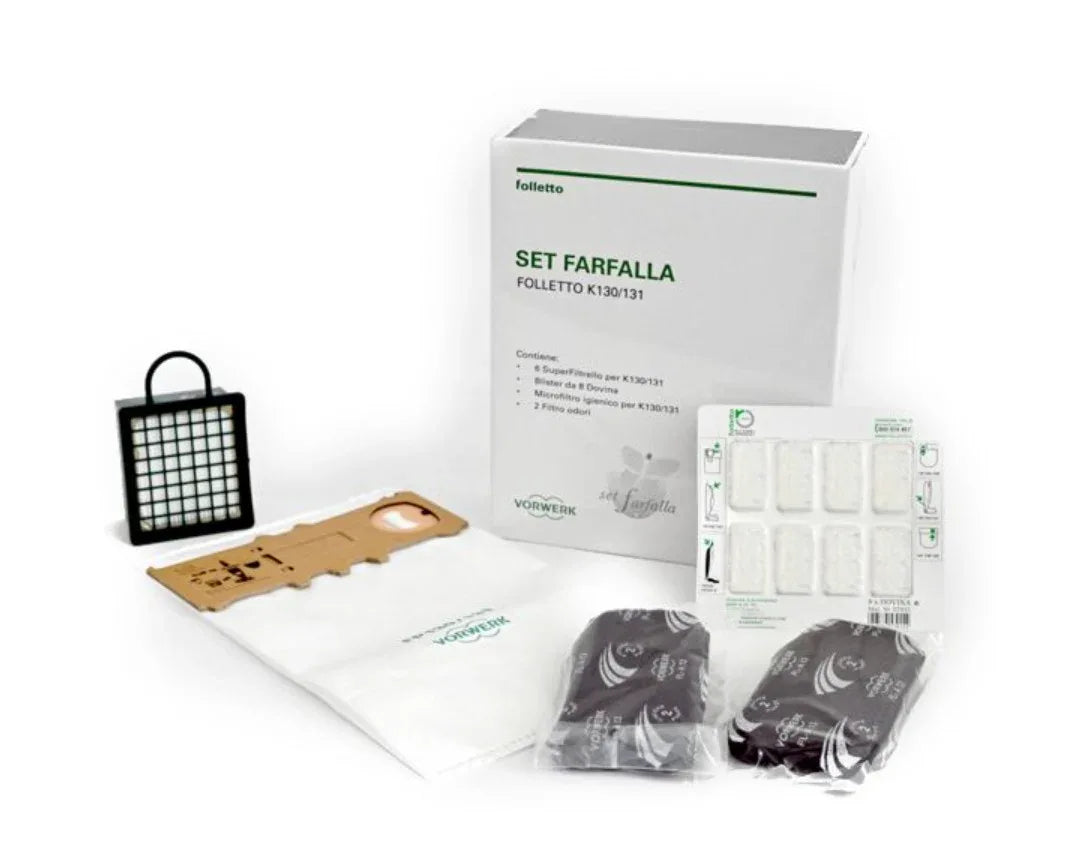Set farfalla per VK130 VK131: 6 superfiltrello, 8 dovina profumo, microfiltro e 2 filtri odore originale vorwerk 43730 - proricambi.it